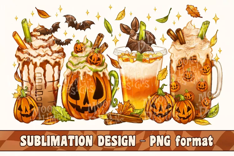 Spooky Pumpkin Spice Latte, Halloween Coffee Sublimation PNG