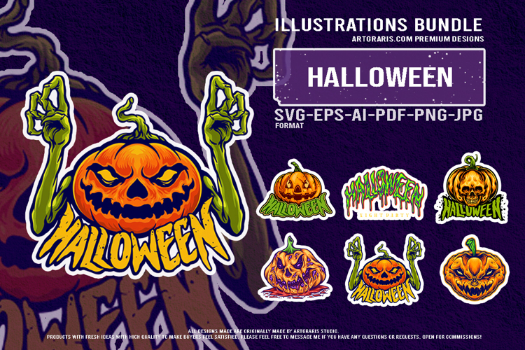 Halloween Pumpkins Horror Collection Vector Illustration