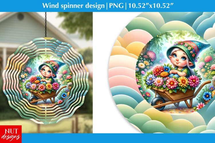 Spring Sublimation Wind spinners Gnome wind spinner PNG