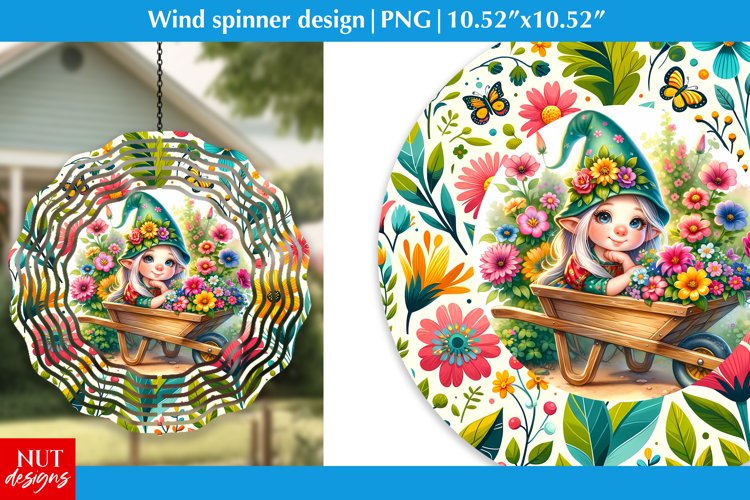 Gnome in the garden Spring Sublimation Wind spinners