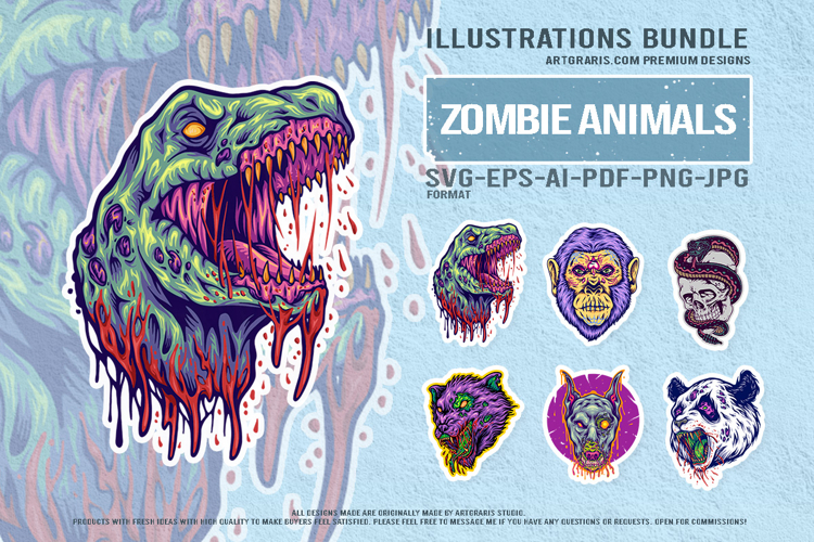 Horror Zombie Predator Cartoon Skull Vector With Monster Set