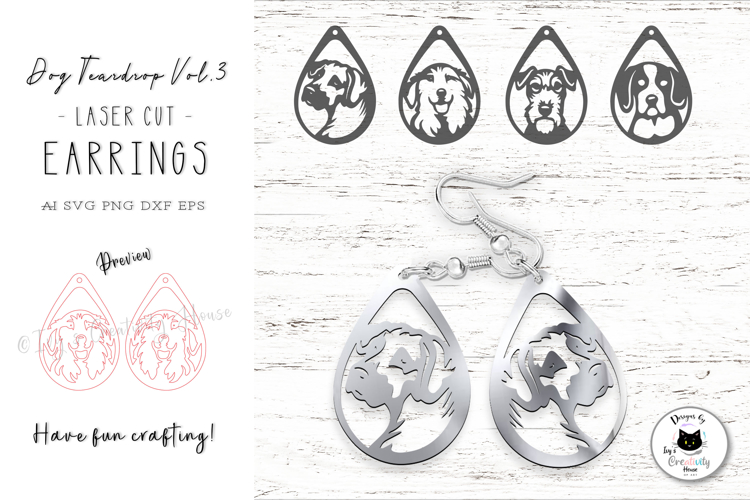 Dog Teardrop Earrings Vol.3 | Dog Laser Cut SVG
