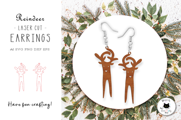 Laser Cut Christmas Earrings SVG File | Reindeer Earrings