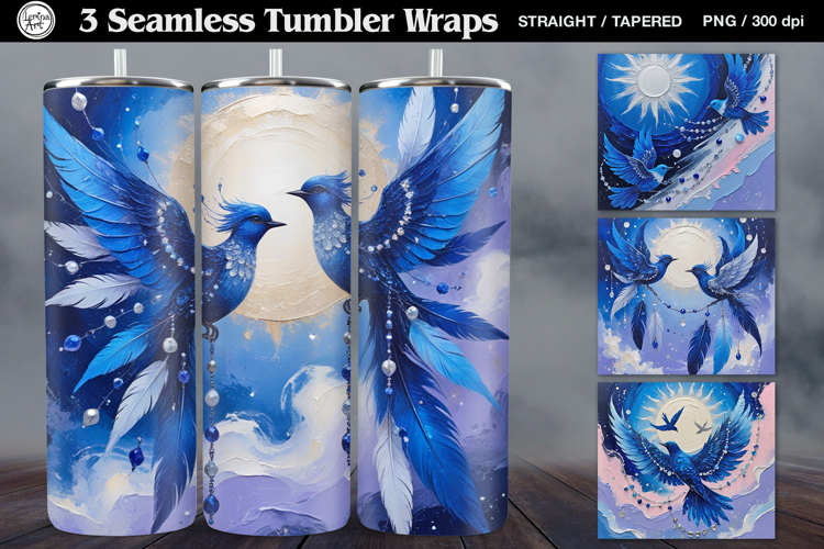 4 Blue Bird of luck Tumbler Sublimation, 20 oz