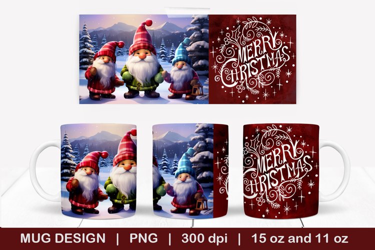 Christmas Gnome Mug- 3d Christmas mug, Christmas mug wrap
