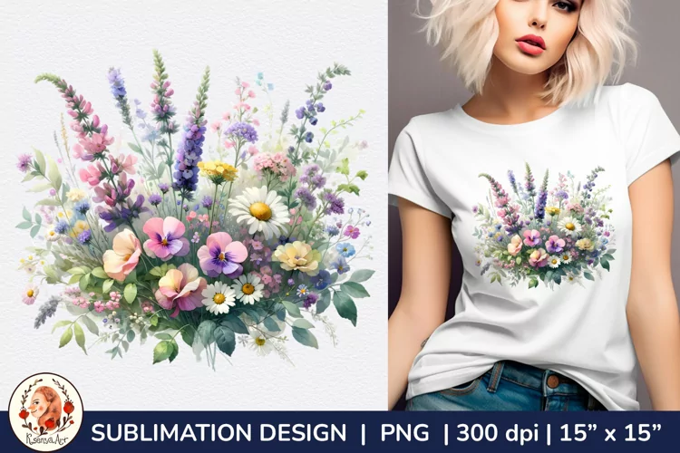 Cottagecore, Watercolor spring sublimation,wild flowers png