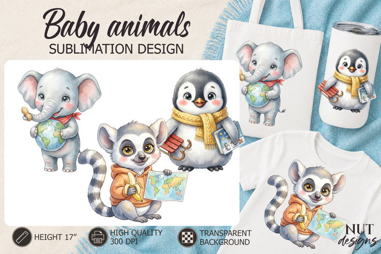 School Baby Animals Sublimation preschool kindergarten