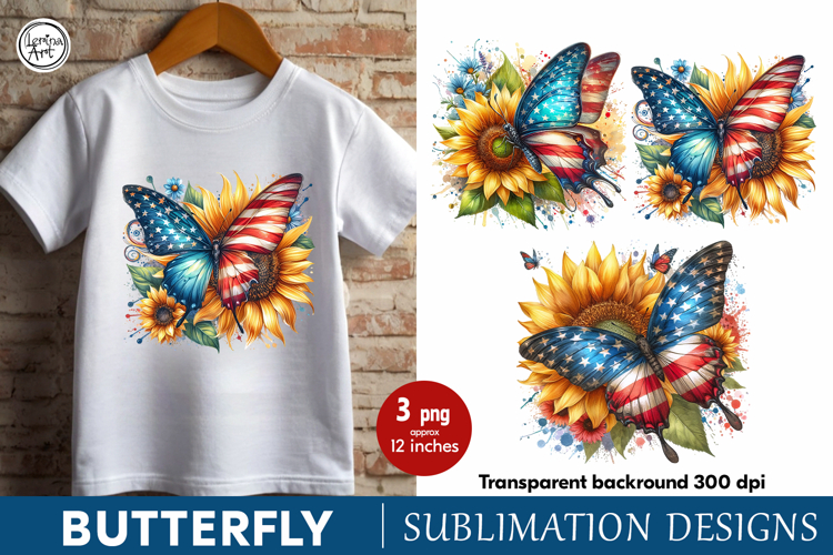 4th of July Butterfly sublimation print design PNG