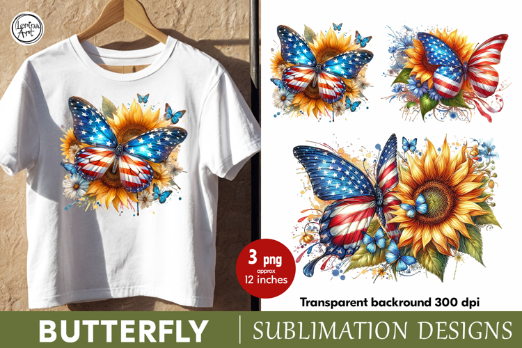 4th of July Butterfly sublimation print design PNG