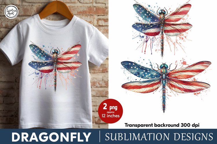 4th of July Dragonfly sublimation print design PNG