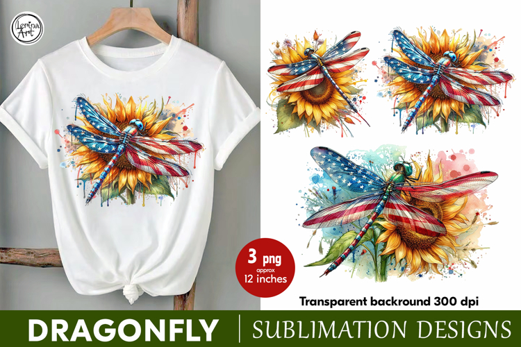 4th of July Dragonfly sublimation print design PNG