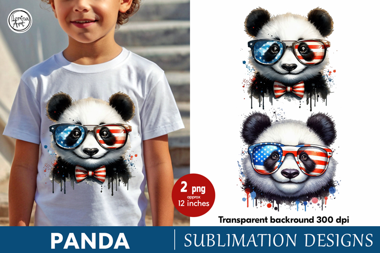 4th of July Panda sublimation print design PNG