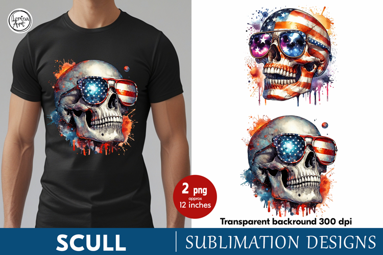 4th of July Scull sublimation print design PNG
