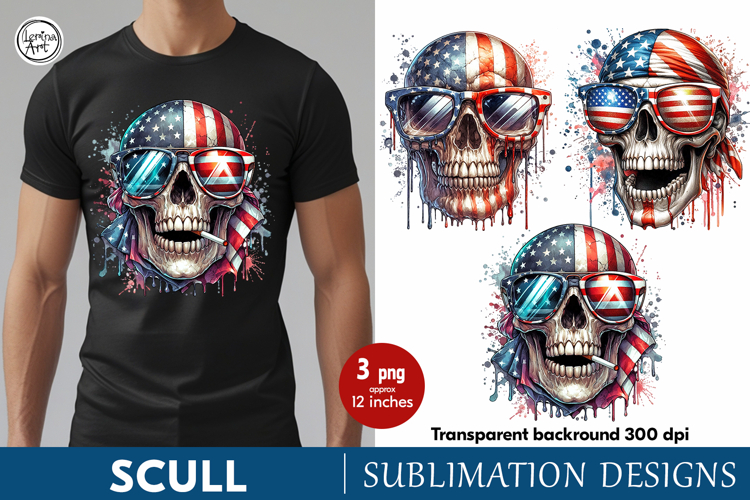 4th of July Scull sublimation print design PNG
