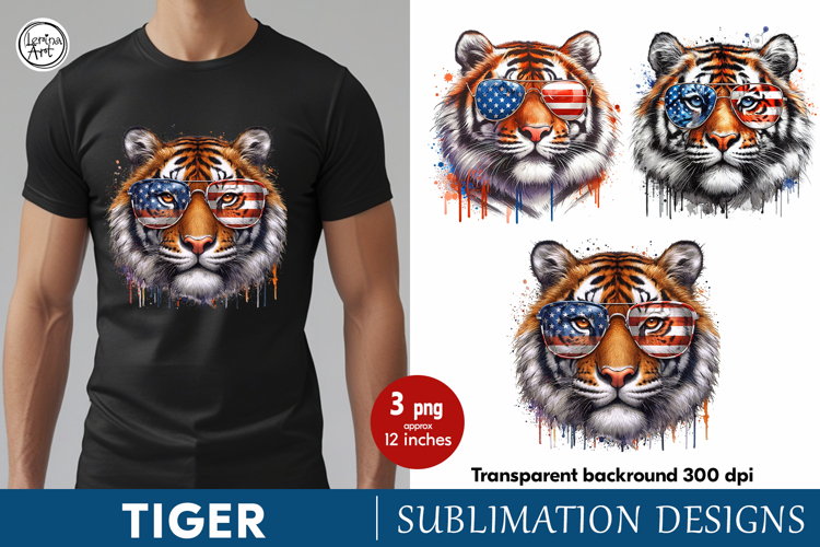 4th of July Tiger sublimation print design PNG