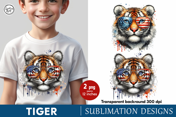 4th of July Tiger sublimation print design PNG