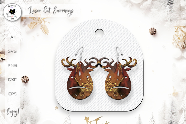 Reindeer Teardrop Earrings | Christmas Earrings Laser Cut