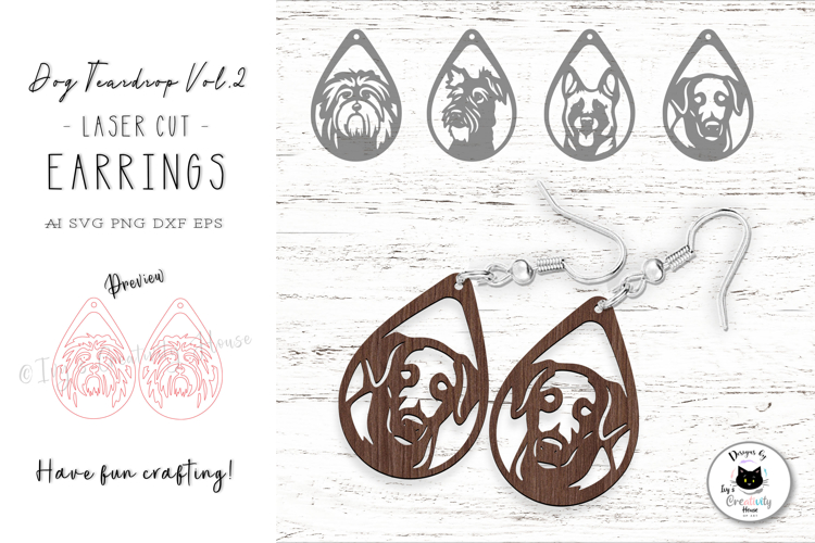 Dog Teardrop Earrings Vol.2 | Dog Laser Cut SVG