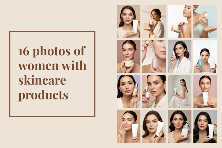 16 stock women with skincare product