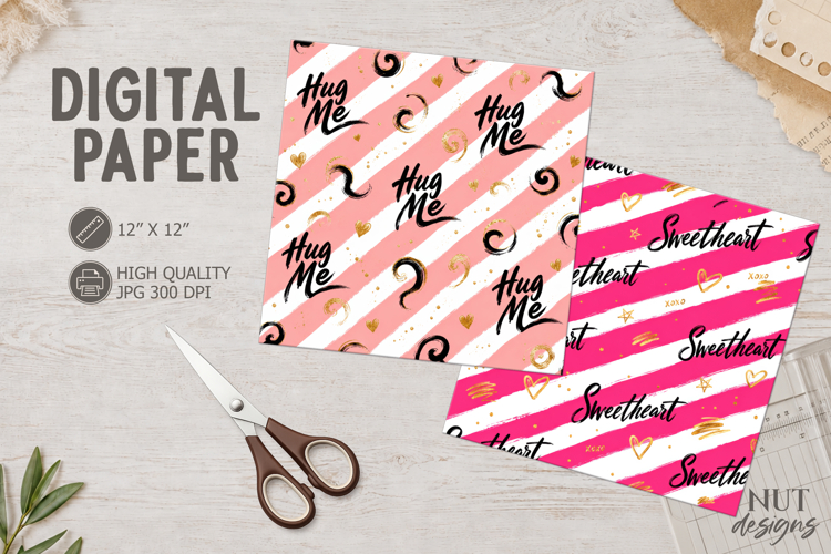 Sweetheart Pink Striped Digital Paper Valentine background
