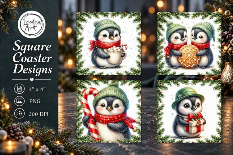 Christmas Penguin & Friends Coasters 4 PNG example image 1