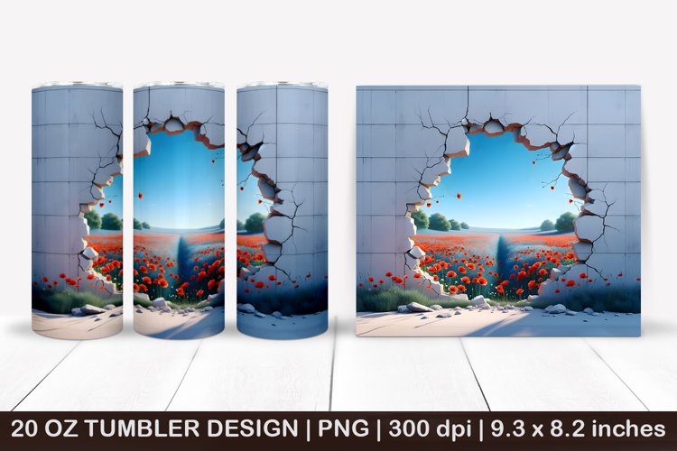 3D tumbler, 3D cracked wall, 3D Brocken wall, Summer Tumbler