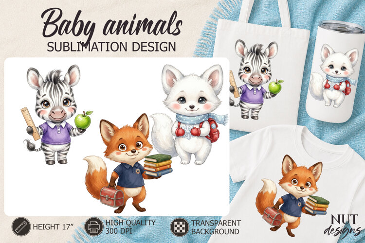 School Baby Animals Sublimation preschool kindergarten example image 1