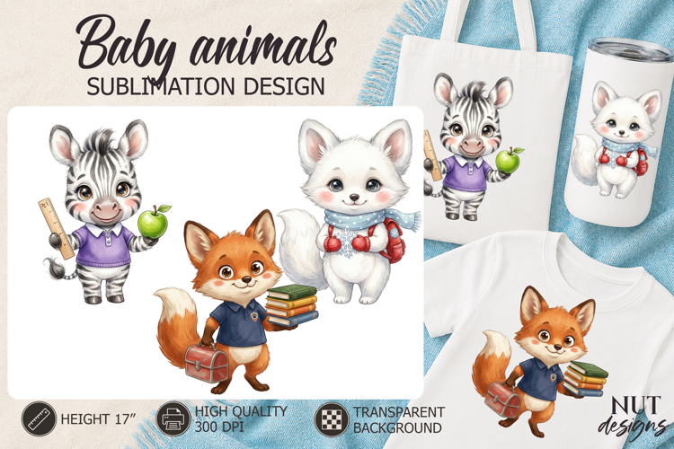 School Baby Animals Sublimation preschool kindergarten