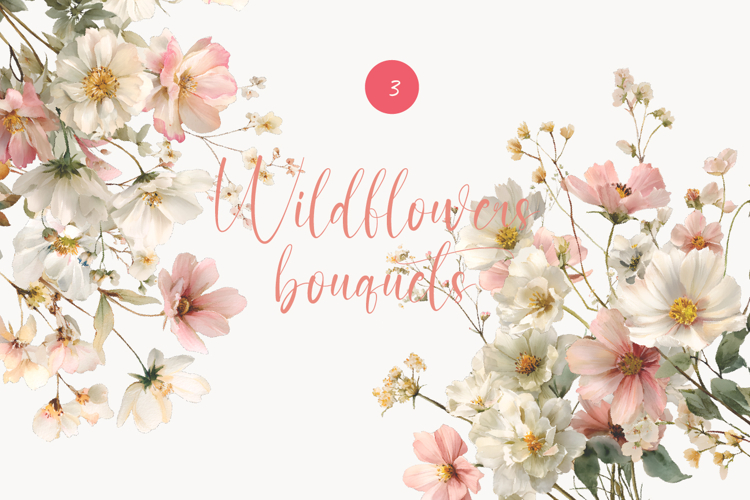 Watercolor Wildflowers Bouquets Frames: Delicate Floral