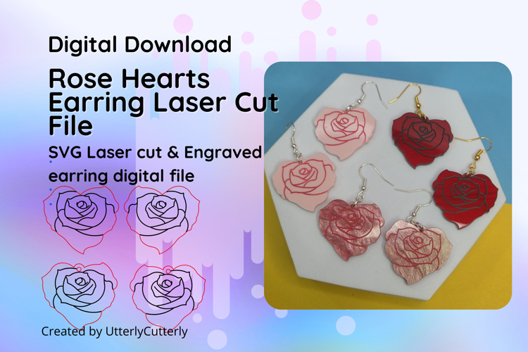 Soft Girl Era Rose Heart Earring Laser Cut File- SVG FILE