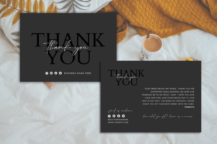 EDITABLE Black Luxury Business Thank You Card Template example image 1