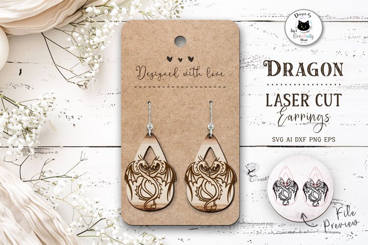 Dragon Earrings Laser Cut | Gothic Teardrop Earrings SVG
