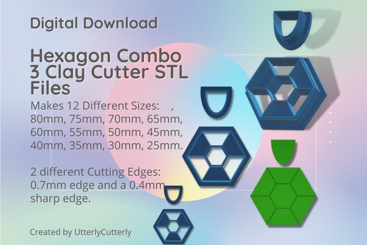 Hexagon Combo 3 Clay Cutter - Cookie Cutter STL File