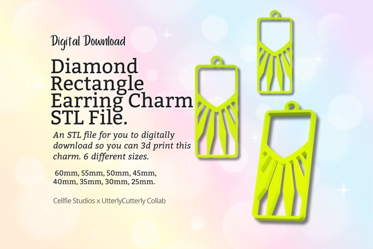 Rectangle Diamond Earring Charm STL File - Digital Download example image 1