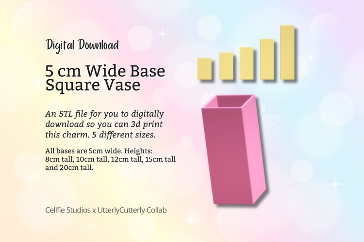 5cm Wide Base, Square Vase STL File - Digital Download -5 Si example image 1