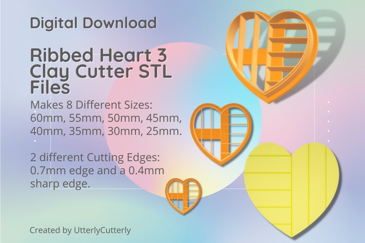 Ribbed Heart 3 Clay Cutter - Cookie Cutter STL File