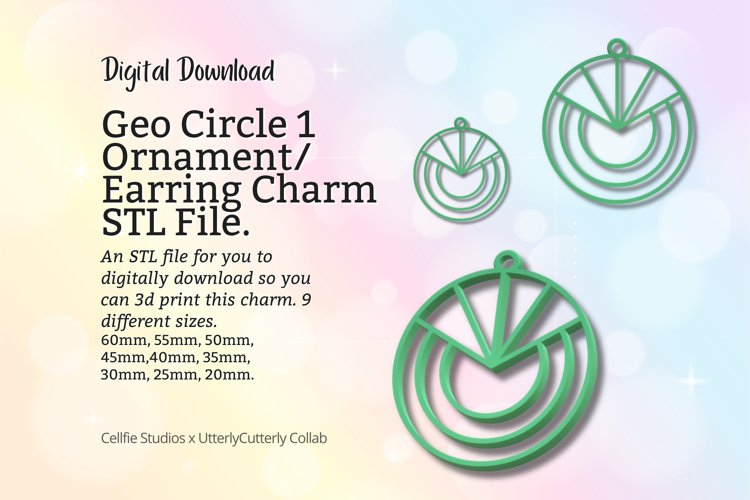 Geo Circle 1 Earring Charm STL File - Digital Download -9 Si example image 1