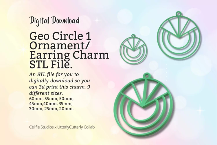 Geo Circle 1 Earring Charm STL File - Digital Download -9 Si