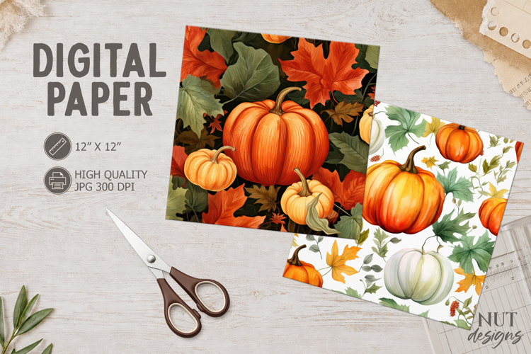 Autumn Pumpkin Leaf Pumpkin Digital Paper Fall Foliage