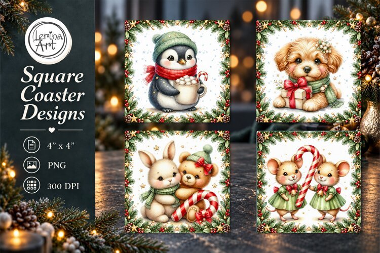 Christmas Penguin & Friends Coasters 4 PNG example image 1