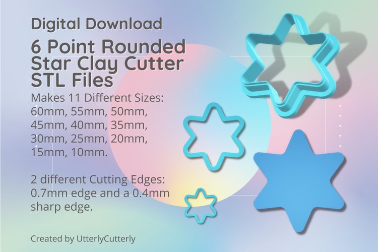 Rounded 6 Point Star Clay Cutter - Cookie Cutter STL File