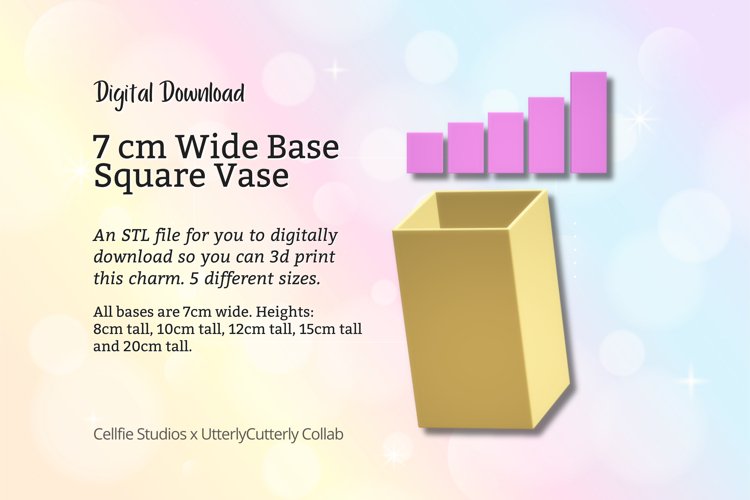 7cm Wide Base, Square Vase STL File - Digital Download -5 Si example image 1