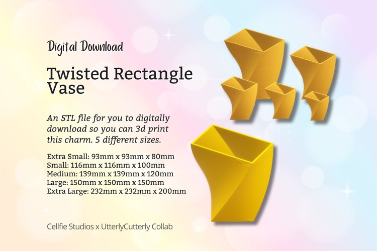 Rectangle Twist 1 Vase STL File - Digital Download -5 Sizes- example image 1