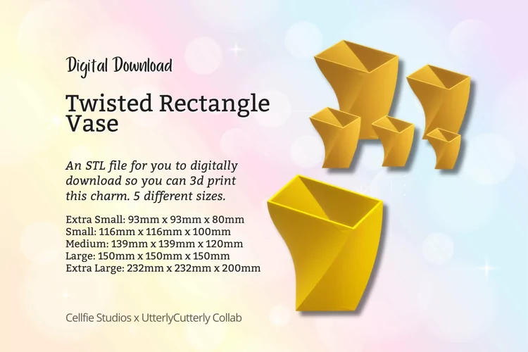 Rectangle Twist 1 Vase STL File - Digital Download -5 Sizes-