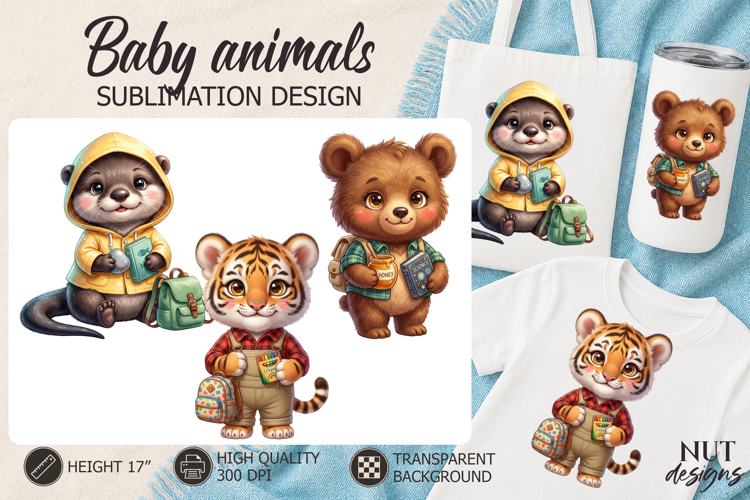 School Baby Animals Sublimation preschool kindergarten