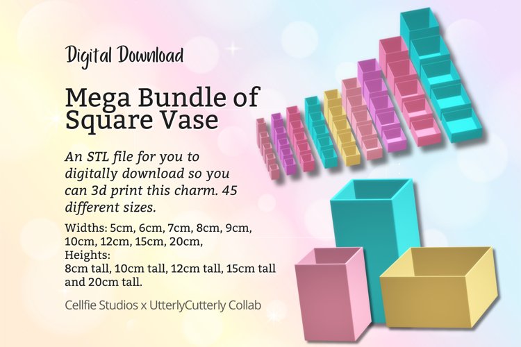 Mega Bundle Square Vase STL File - Digital Download -45 Size