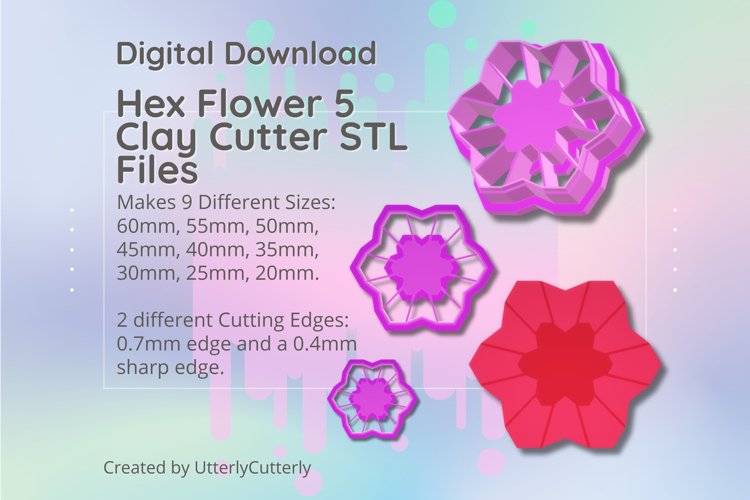 Clay Cutter STL File Flower Hexagon 5 - Earring Digital File