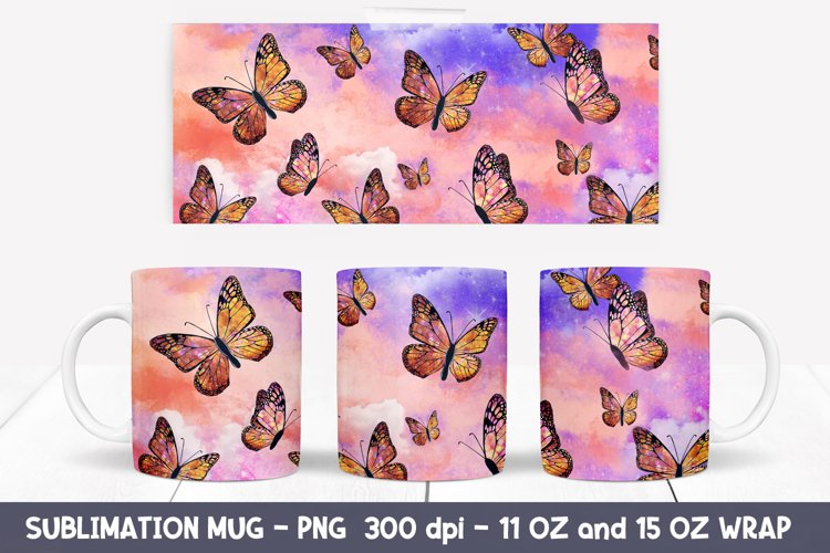 Glitter Butterfly Mug. 11oz Mug Sublimation. example image 1