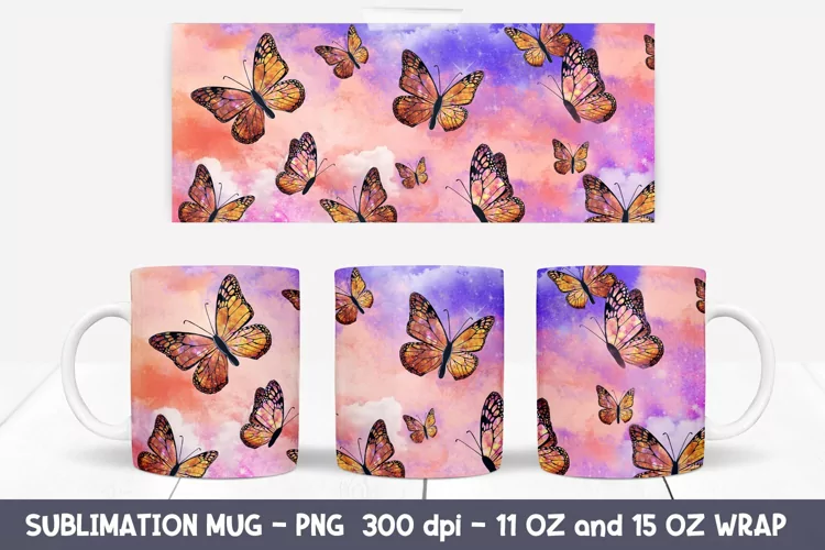 Glitter Butterfly Mug. 11oz Mug Sublimation.