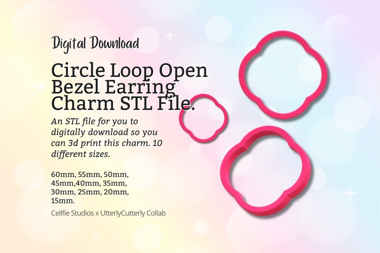 Circle Loop Open Back Bezel 1 Earring Charm STL File - Digit example image 1